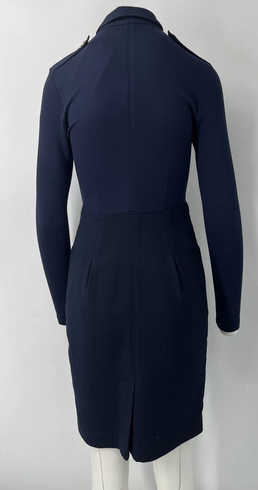 Burberry Brit ALTERED Navy Long Sleeve Logo-Button Front Sheath Dress sz 6 - Image 3 of 4