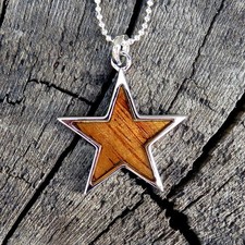 Hawaiian Jewelry Koa Wood Scroll Star Rhodium Plated Brass Pendant BRP1074
