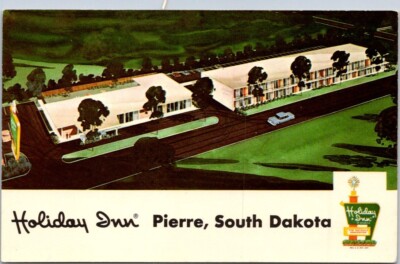 Pierre SD Holiday Inn Artist Rendering Aerial View 1950s Auto postcard JP10