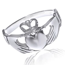 Claddagh Fredship Love Loyalty Ring 10K White Gold Polished Plated Silver