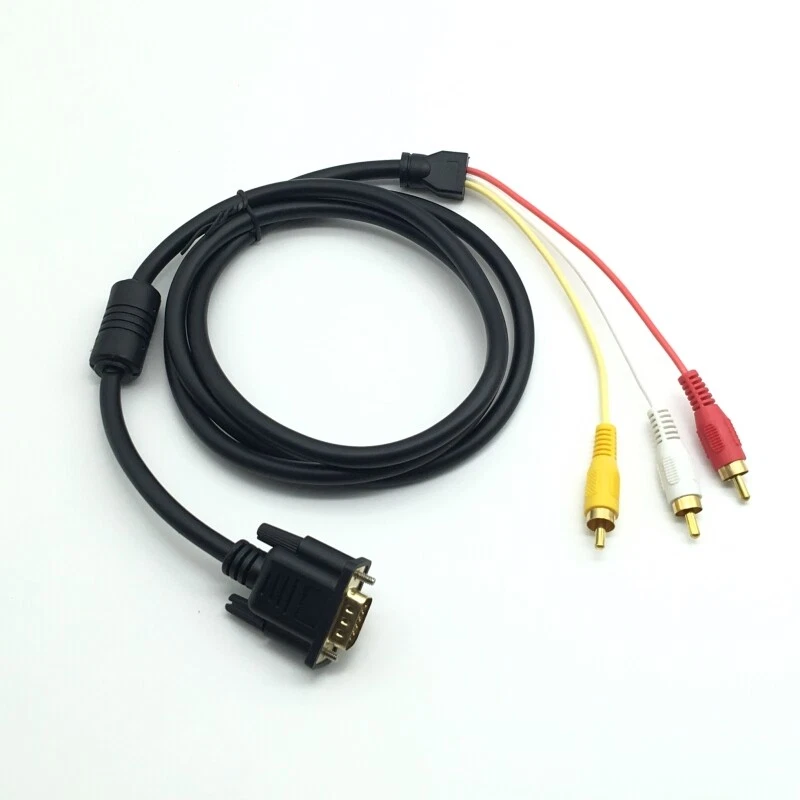 VGA TO 3 RCA 5FT Cable Component AV TV Out Adapter Converter PC Video SVGA Cord - Image 3 of 4