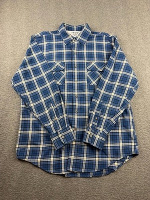 IZOD Men's Blue Plaid Flannel Shirt Long Sleeve Button Up Two Pockets Medium