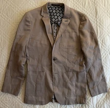 TED BAKER LONDON Deconstructed Patch Pocket Linen Blend Blazer in Pewter Size S