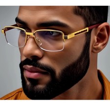 Gold Frame Glasses Wood Temple Rectangular Eyeglasses Men Rimless Migos Buffs