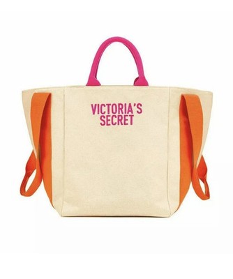 Victoria's Secret Bombshell Summer Coral Orange Pink Beach Canvas Tote NEW NWT