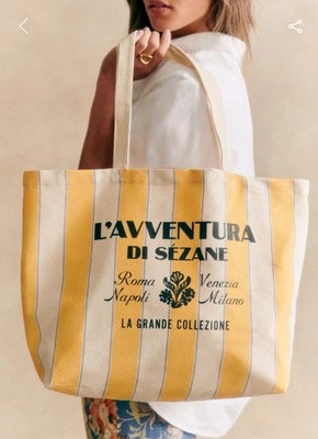 Sezane Shopping Tote Bag Yellow Stripe Italy L'Avventura Di Sézane