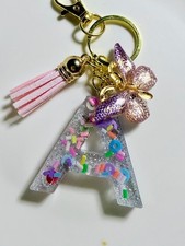 Handmade Resin Initial Keychain Letter A Butterfly Charm Personalized Gift