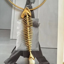 Schiaparelli 18k Gold Plated Fishbone Necklace Fashion Jewelry Vintage Designer