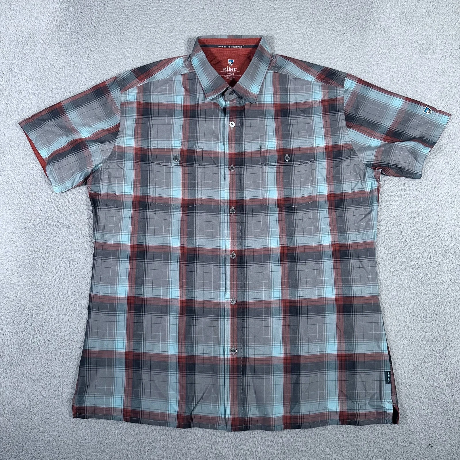Kuhl Shirt Mens Large Blue Plaid Response Button Up Outdoor Hiking Pockets