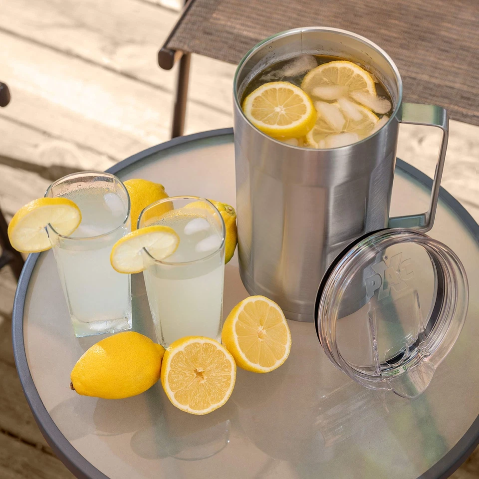 Jarra de agua/bebidas sin sudor 84 onzas (2,5 L) con tapa, acero inoxidable,... Foto 4 de 4