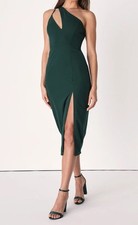 Lulus Green One Shoulder Midi Dress XL NWT Asymmetrical Slit Formal Gown
