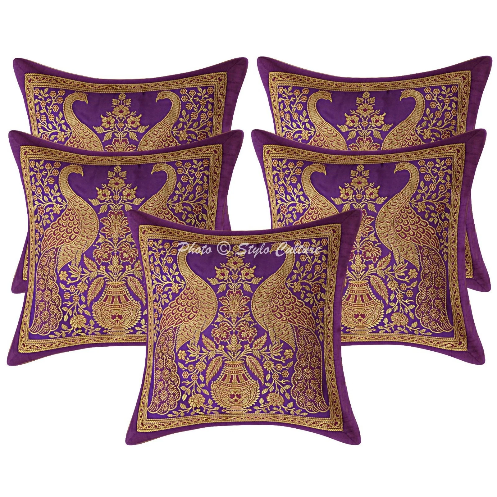 Ethnic Throw Pillow Covers 30x30 cm Brocade Peacock Home Decor Cushion Cover