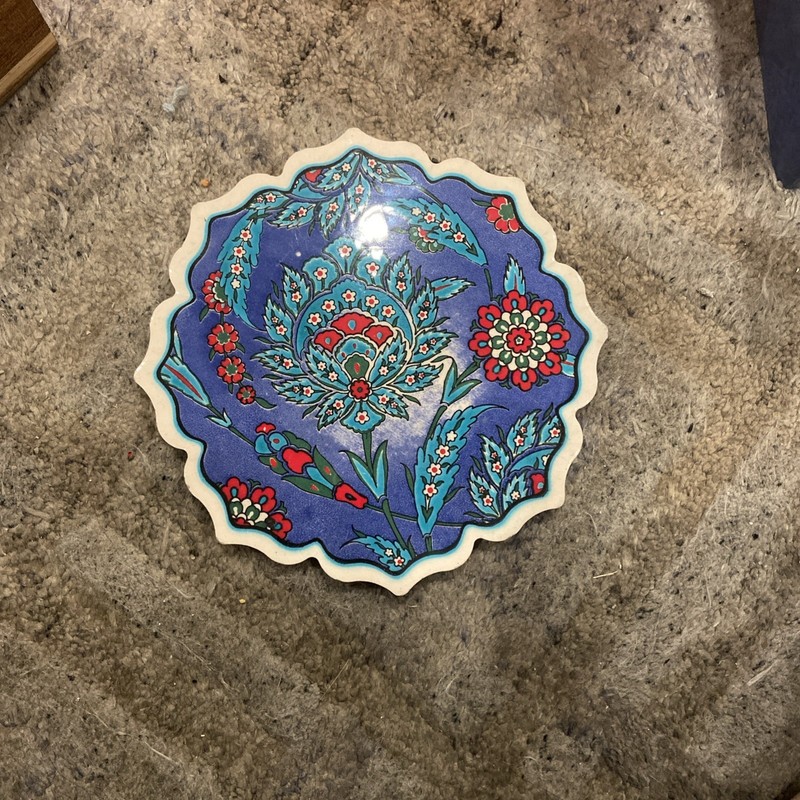 Vintage Made In Turkey 16th Century Iznik Designs Ceramic Trivet By Vetik Sanat