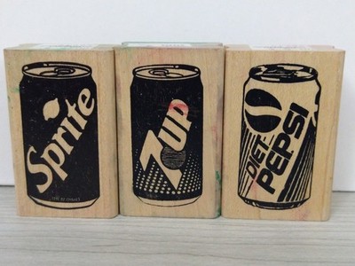 Vintage Rubber Stamp Lot Soda Cans Diet Pepsi Sprite 7Up Grocery Products 
