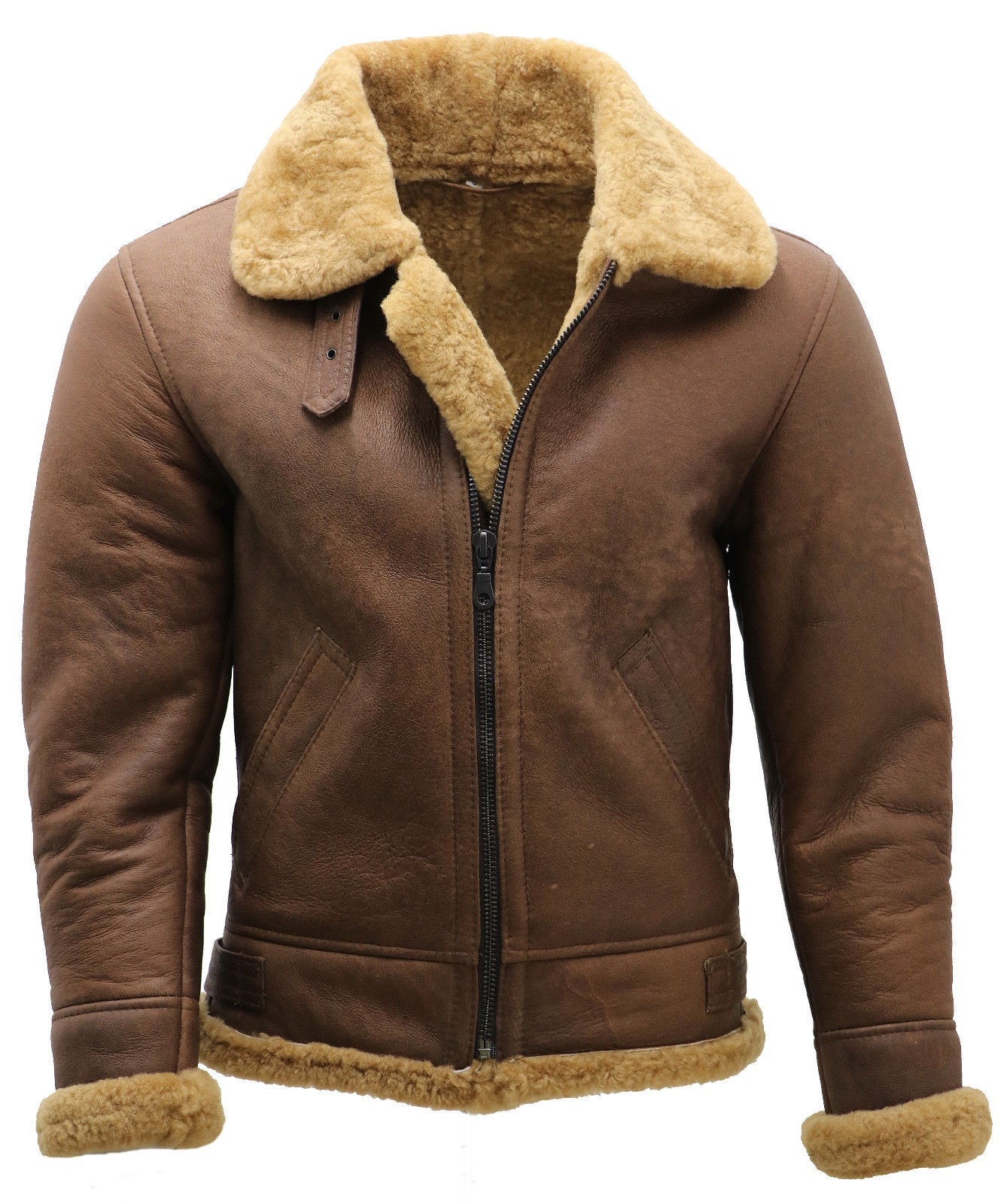 B3 Brown Mens Bomber RAF Flying Aviator Fur Irvin Real Shearling Leather Jacket image 2