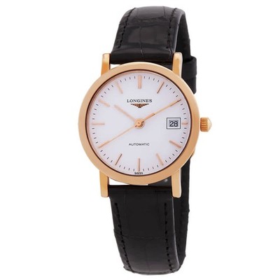 Longines The Longines Elegant Collection White Dial Black Leather Automatic