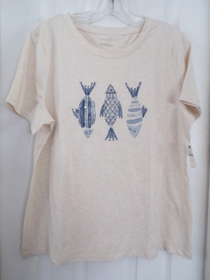 NWT NEW SUMMER TALBOTS SZ LARGE EMBELLISHED FISH CREWNECK TEE  $64.50