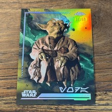 Yoda 2024 Topps Chrome Star Wars GOLD 6/50 Aurebesh Refractor Card AV-140