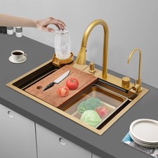 Stainless Steel Sink Kitchen Sink On-Countertop w/ Pull-out Faucet Rectangular