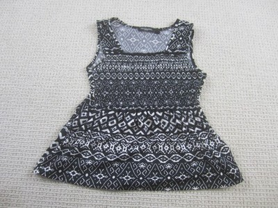 Notations Tank Top Womens Petite Small Black White Aztec Print Sleeveless Boho