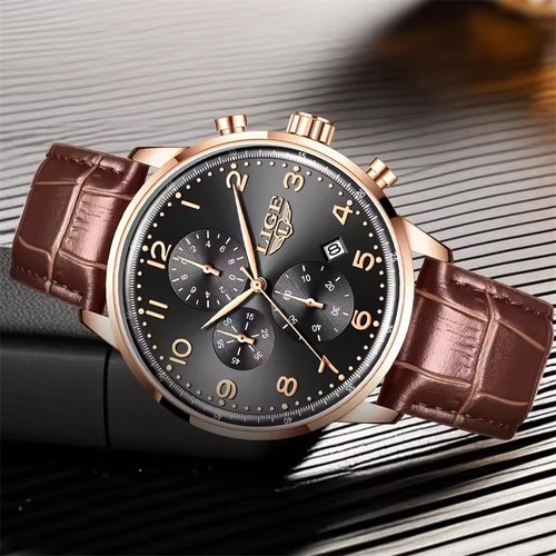 LIGE Orologio Uomo Multifunzione Cronografo Orologio da Polso Uomo Quarzo Pelle Orologi - Foto 12 di 22