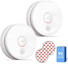 Siterwell 9V Battery Powered Smoke Detector with Photoelectric Sensor 2PACKS