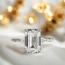 14k White Gold Emerald Cut Engagement Ring 2.70 Ct Lab Created IGI Diamond