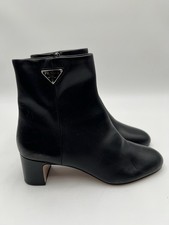 Prada Logo-Plaque Leather Ankle Boots in black Leather Size 36