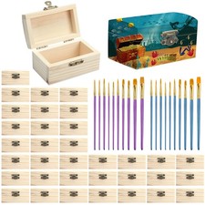 36 Pieces Unfinished Wood for Crafts with 20 Paintbrushes, Small Treasure Che...
