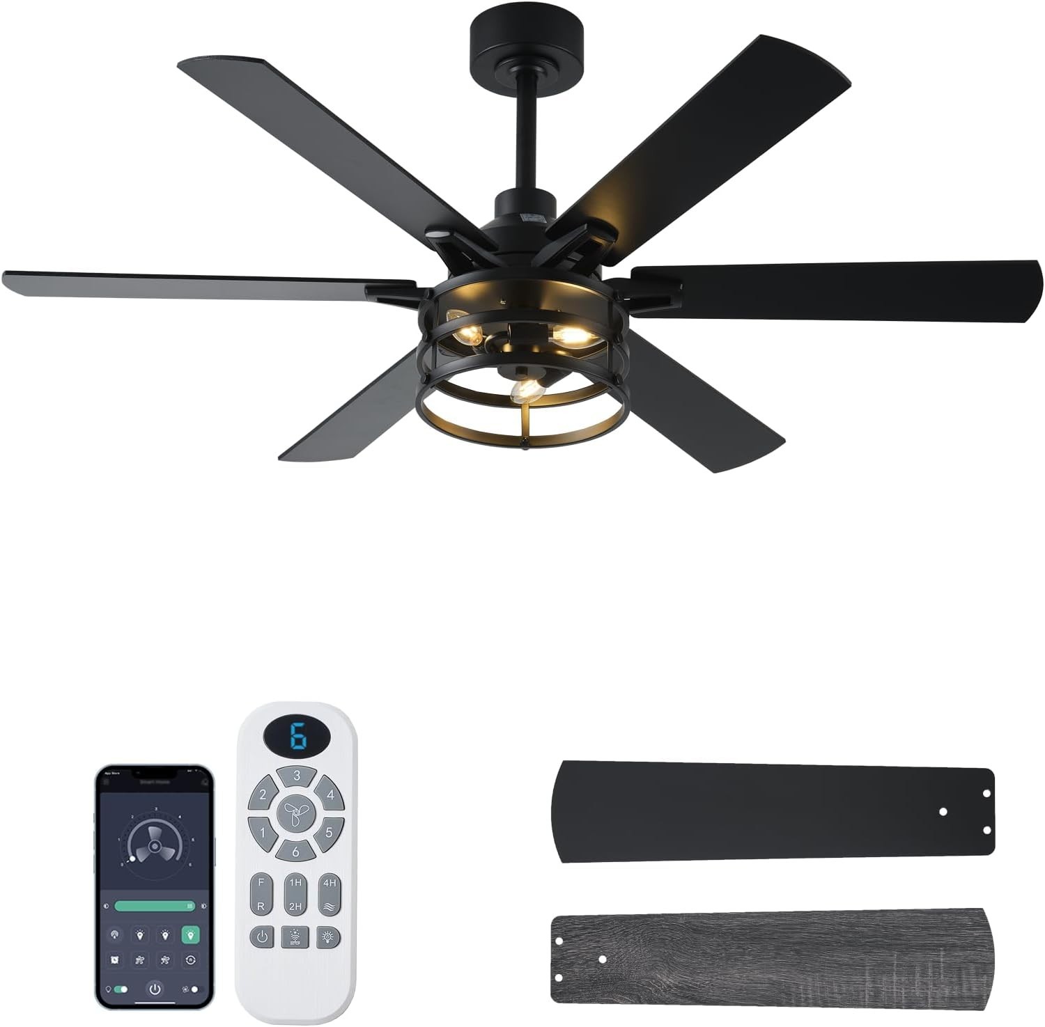 NPKU Large 52 in Ceiling Fan Indoor - Quiet DC Motor, Farmhouse Style