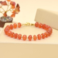 Natural Carnelian Faceted Rondelle Gemstone Gold Filled Beaded Bracelet 6-8''