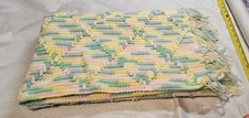 Vintage Afghan Hand Crochet Colorful Easter Throw Baby Blanket.  46x37"