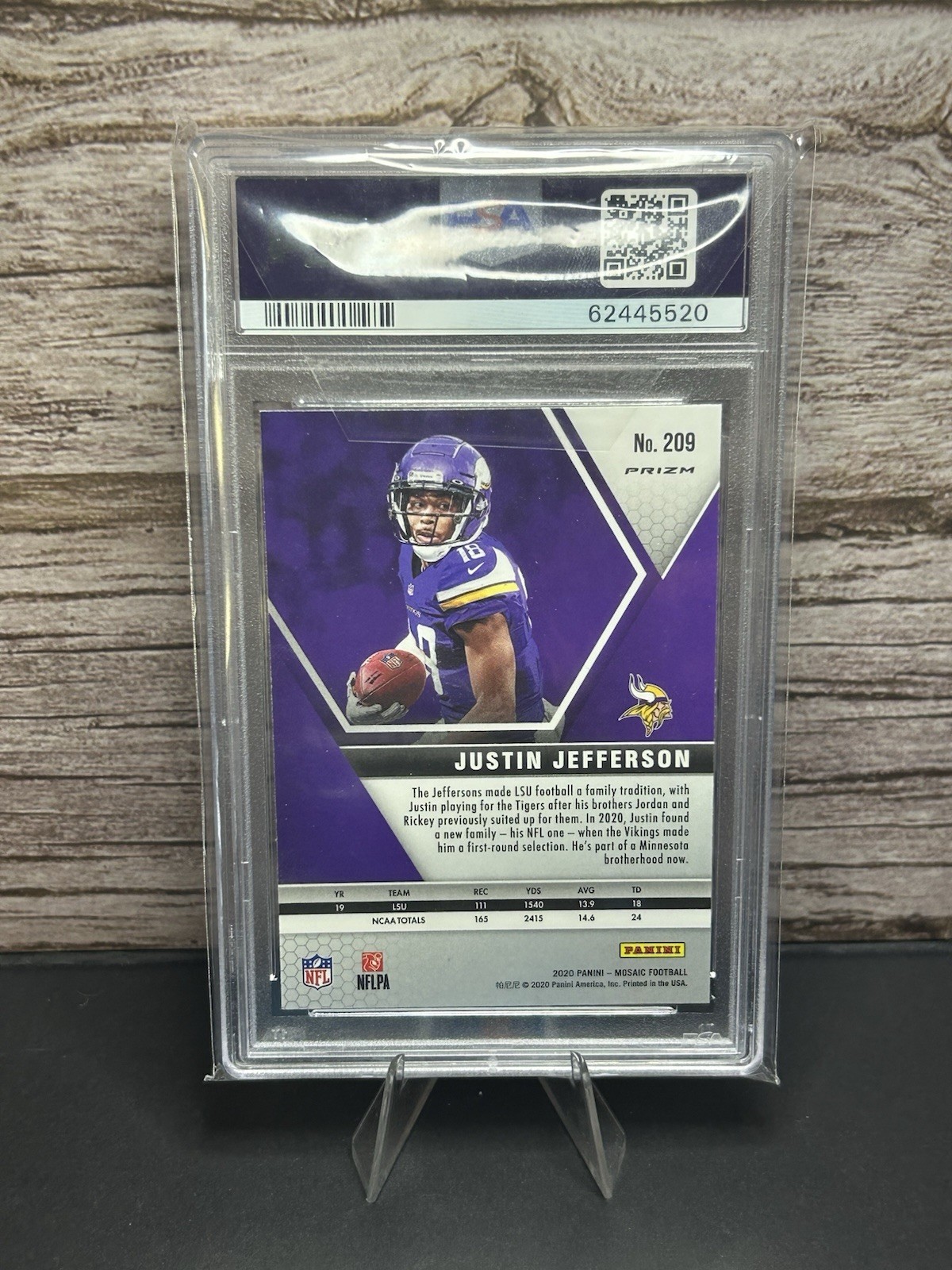 2020 PANINI MOSAIC JUSTIN JEFFERSON SILVER PRIZM #209 (RC) PSA 10 GEM MINT view 2