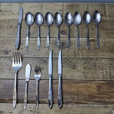 14 pcs MY ROSE 1960 Community Stainless Betty Crocker Includes 2 Steak Knives