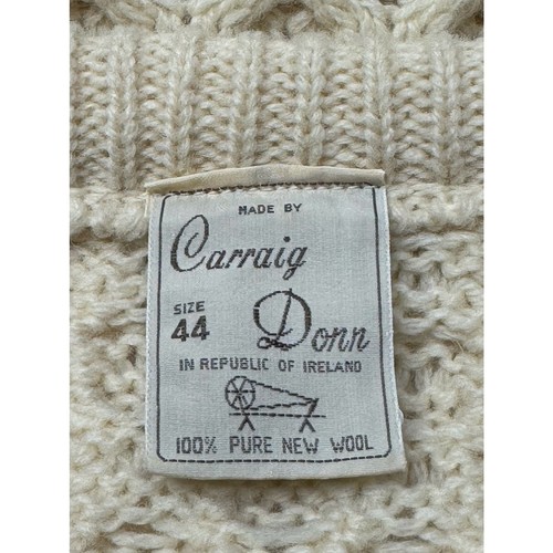 Vintage Carraig Aran Fisherman Sweater Irish Cable Knit Cream Wool Size 44 XL, Size 44, $68.99 - Photo 10