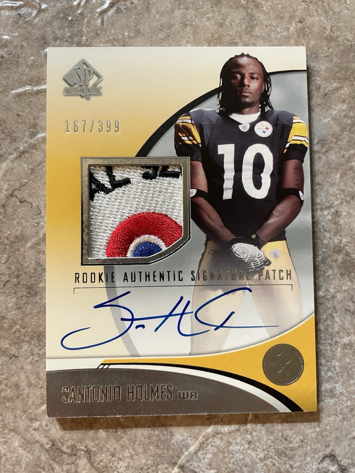 Santonio Holmes 2006 Upper Deck SP Authentic Rookie Logo Patch Auto /399