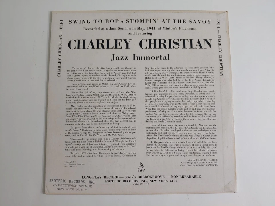 CHARLEY CHRISTIAN Jazz Immortal - ESOTERIC ESJ-1 - 10" Red Vinyl LP MONK  1949 - Image 2 of 4