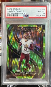 2024 Select Premier Level Jayden Daniels Neon Green Shock Prizm /499 RC PSA 10