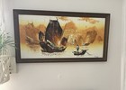 Vintage Chinese Sailing Junk Boats Oil Painting On Canvas Signed Framed 65x35cm