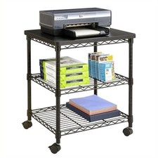 Portable 3 Tier Black Printer Stand Rolling Office Cart With Adjustable Shelves