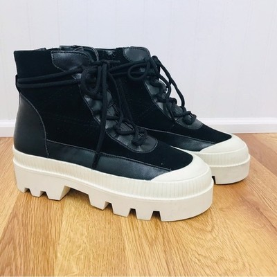 GIANNI BINI Leather Platform Ankle Boot Size 7 Lace Up Lug Sole Sneaker