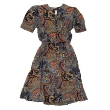 Vintage Jackie + Eric Multicolor Paisley Floral Button Up Short Sleeve Dress 12