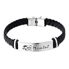 Gemini Leather Bracelet 12 Constellation Braided Punk Wrist Rope Cuff Bracelet