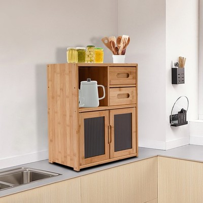 18.9in Tall Kitchen Pantry Sideboard Bamboo Kitchen Storage Cabinet with Drawer