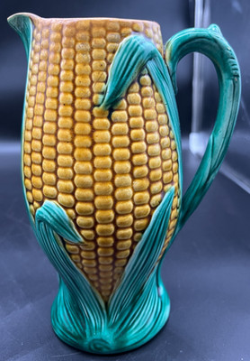 Continental Majolica Rustic Corn with Pink Inside Pitcher 8 1/4''