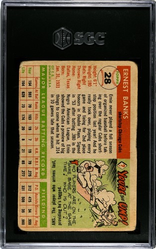 1955 Topps #28 Ernie Banks SGC 1 Chicago Cubs HOF Just Graded Vintage Card - Picture 2 of 2