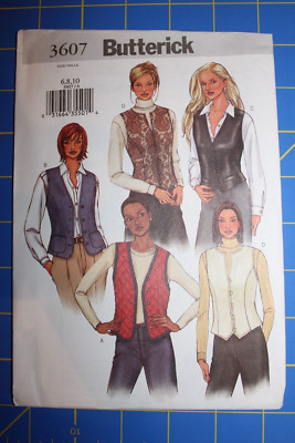 Butterick Pattern #3607 sizes 6,8,10 Misses Lined Vest 5 different Styles