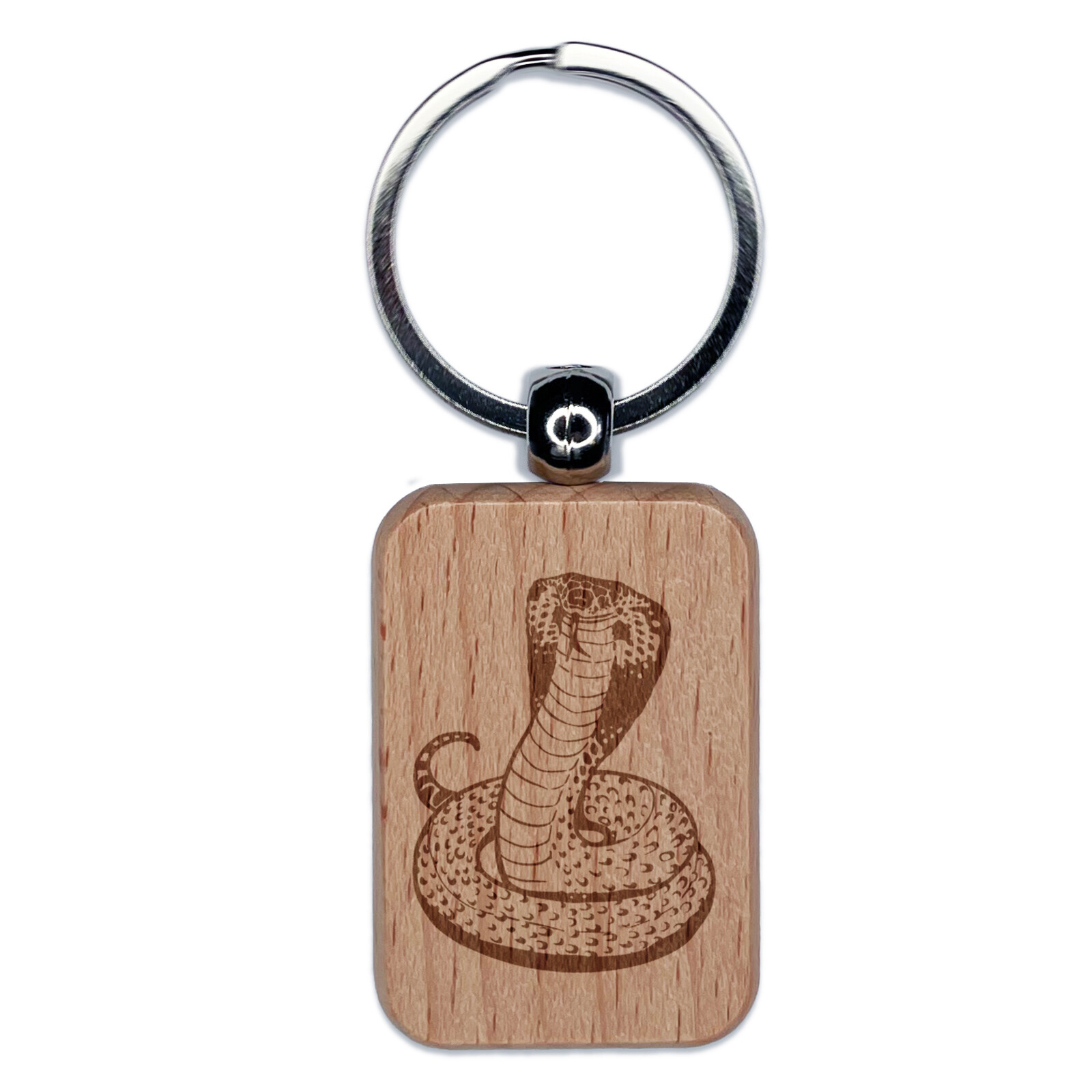 King Cobra Hooded Snake Engraved Wooden Keychain Charm Tag