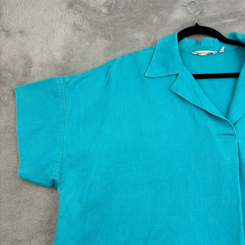 Top túnica de lino Soft Surroundings para mujer 1X azul cuadrado Lagenlook costero playero Foto 4 de 4