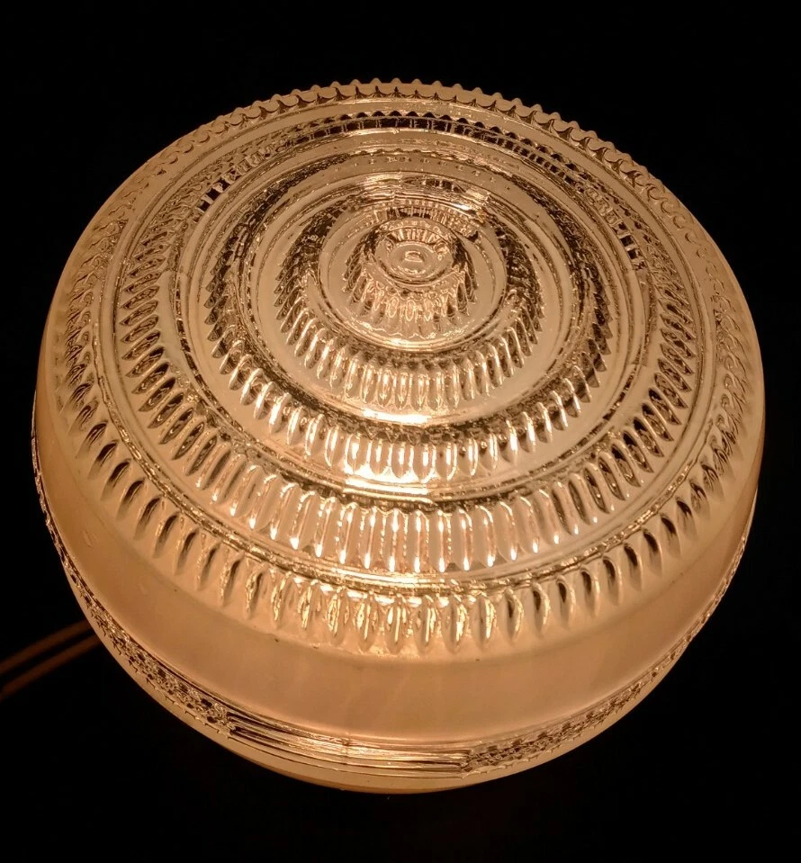 Vintage 50s Art Deco Clear White Glass Light Flush Mount Ceiling Fixture - Image 3 of 4